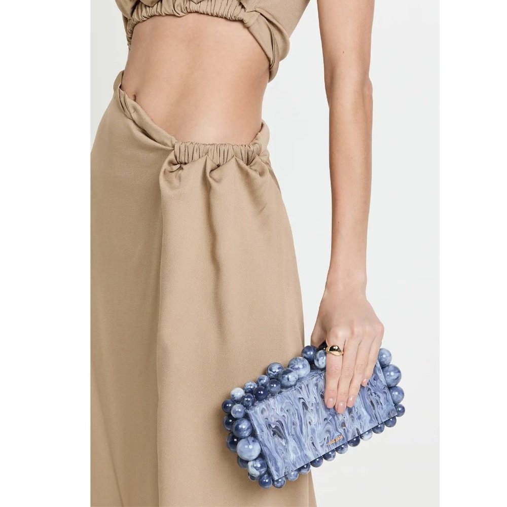 Cult Gaia Eos Beaded Acrylic Box Clutch in Slate Blue Womens Ball Bag